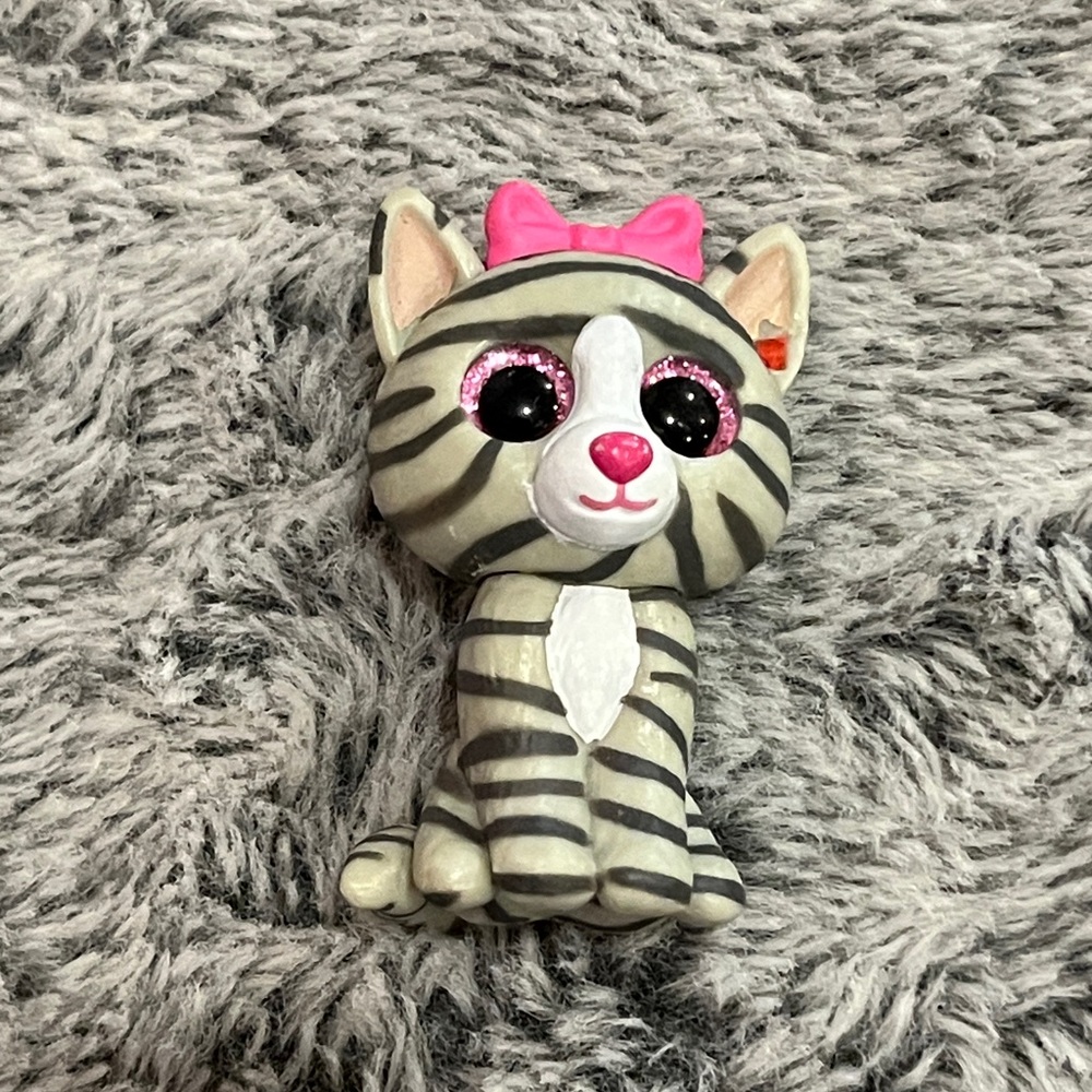 🍀5/20$ TY Beanie Boos Kiki Cat Grey 2017 Pink Bow